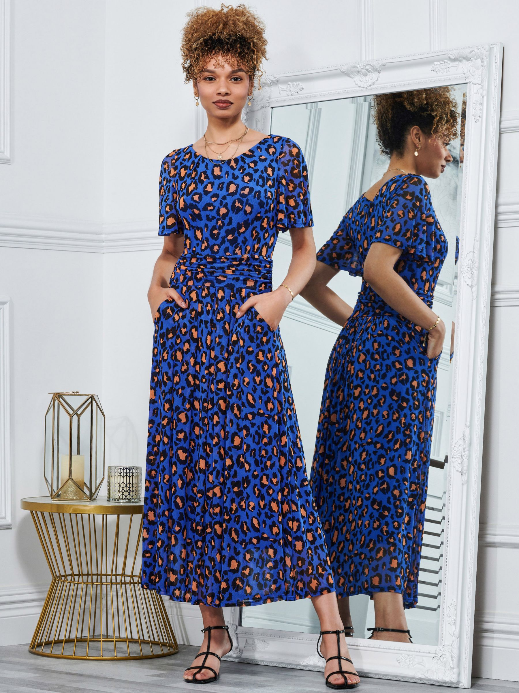 Jolie Moi Julita Leopard Print Midi Dress, Blue/Multi at John Lewis ...