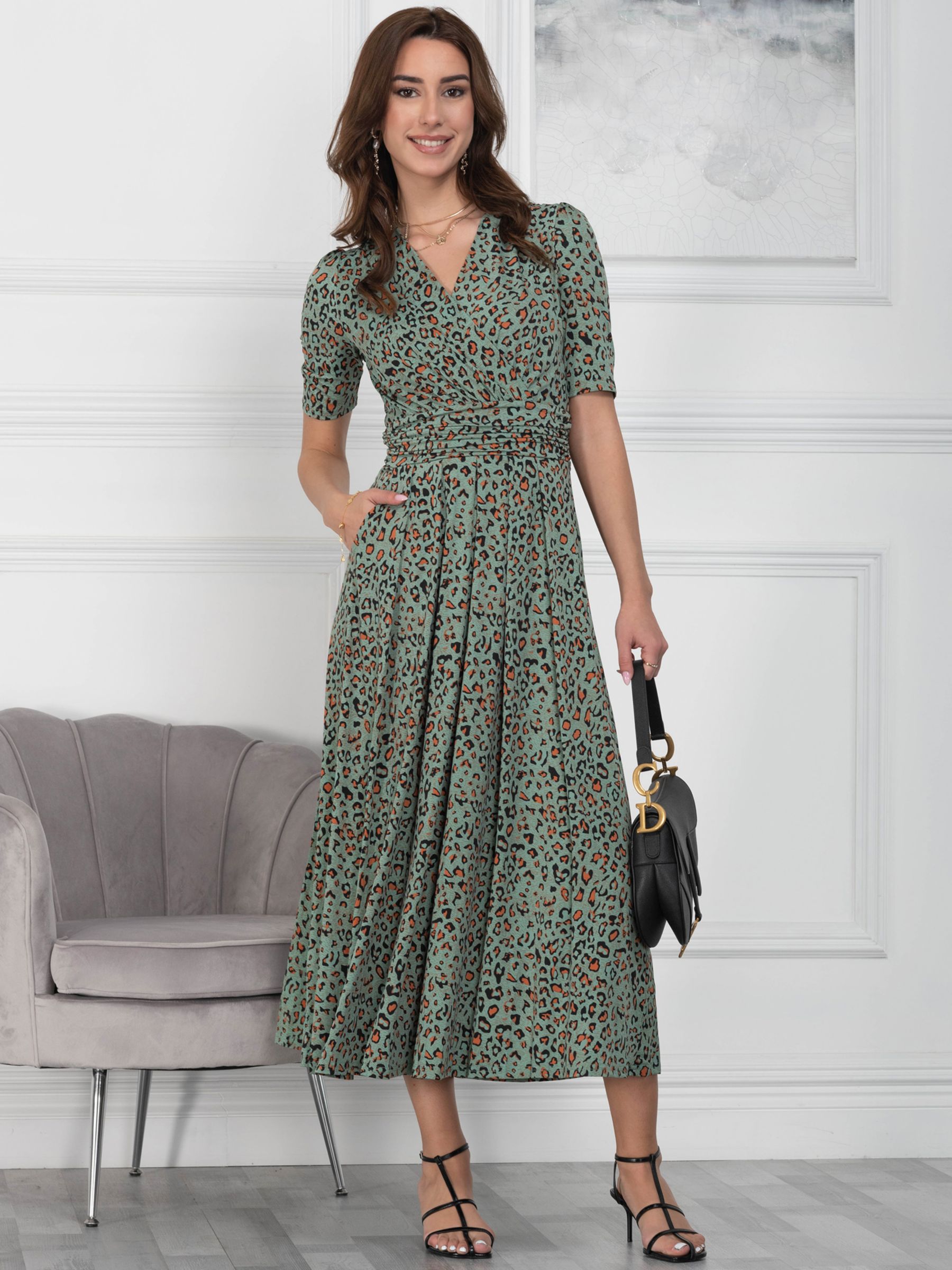 Jolie Moi Coleen Leopard Print Maxi Dress, Green/Multi at John Lewis ...