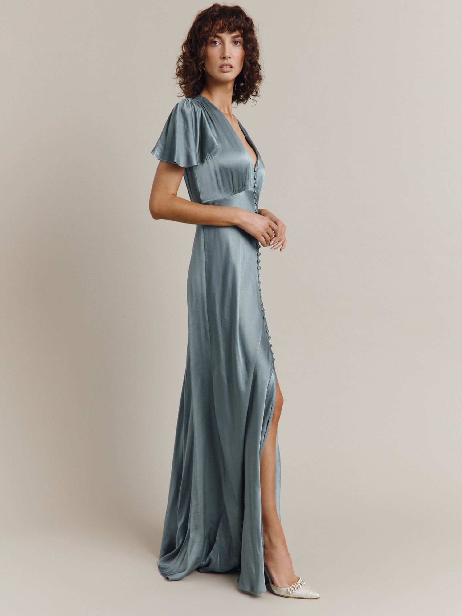 Ghost Delphine Satin Maxi Dress, Slate Blue at John Lewis & Partners