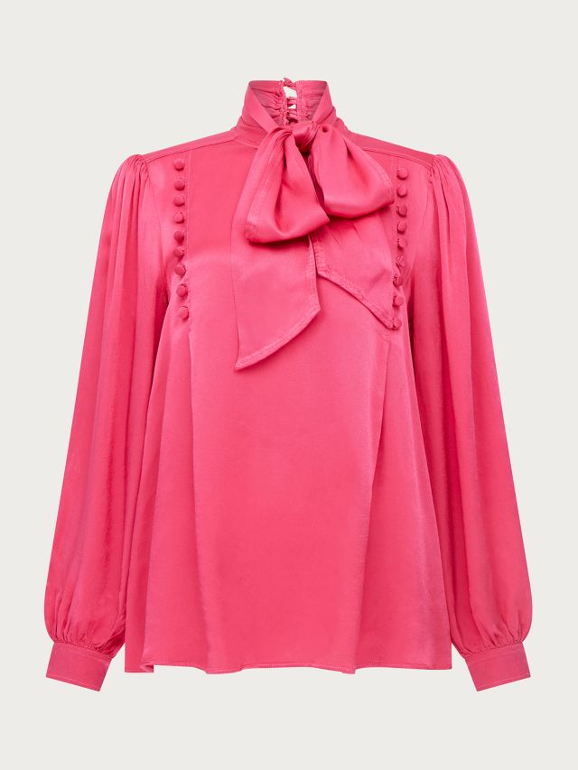 Ghost Phoebe Tie Neck Blouse, Bubblegum Pink, XXS