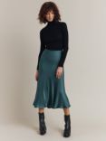 Ghost Luna Satin Midi Skirt, Dark Green