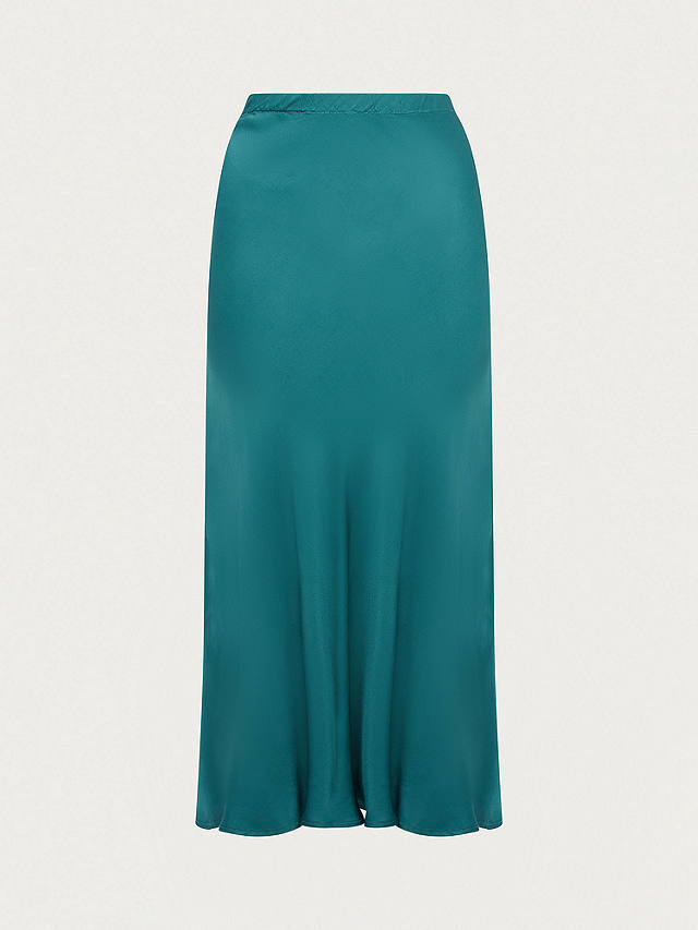 Ghost Luna Satin Midi Skirt, Dark Green at John Lewis & Partners