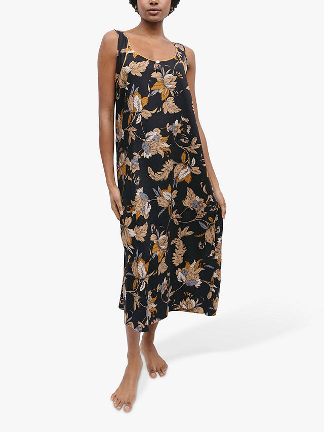Fable & Eve Brixton Floral Print Long Nightdress, Black/Multi
