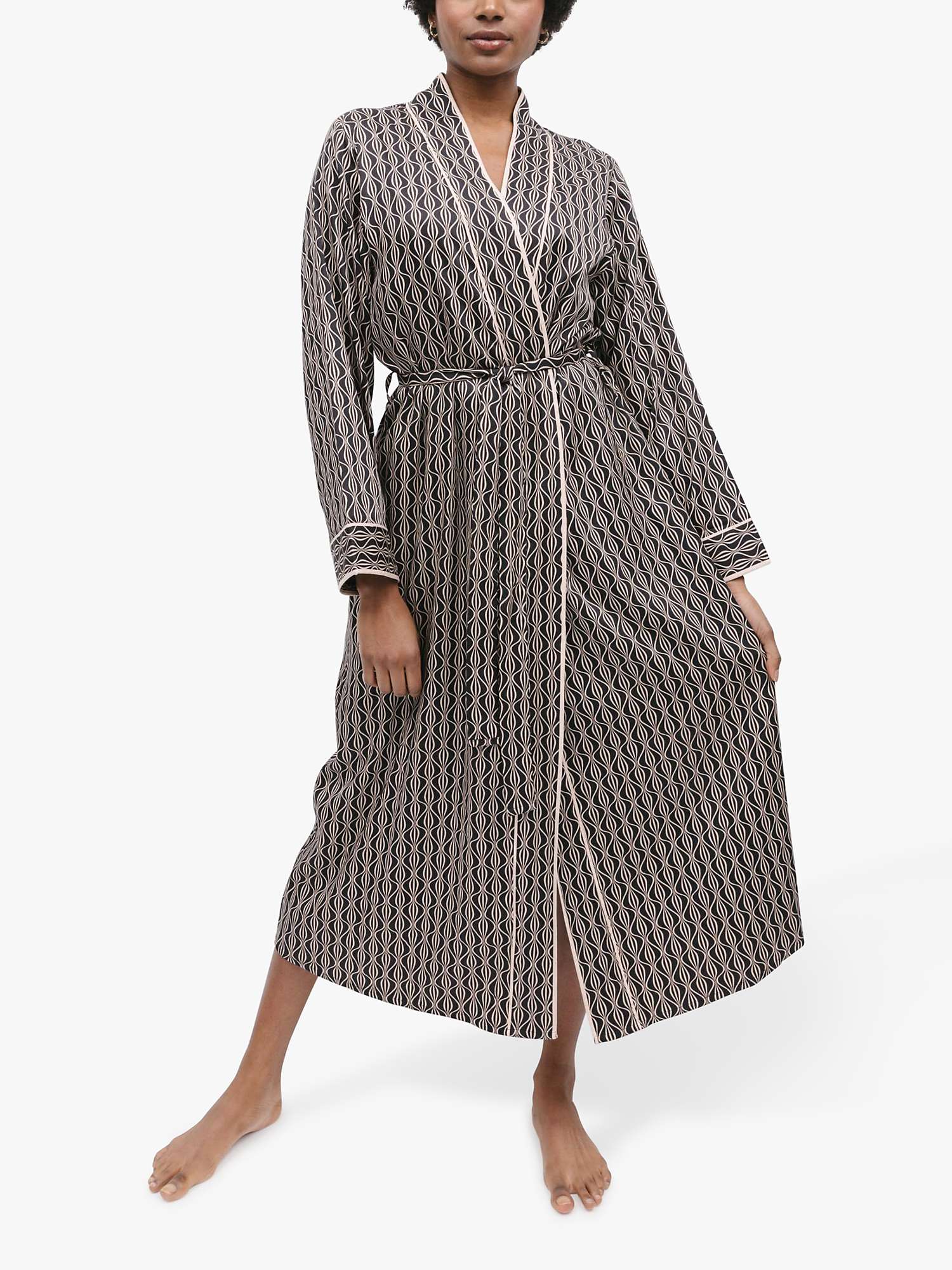 Buy Fable & Eve Brixton Geometric Print Long Dressing Gown, Black Online at johnlewis.com
