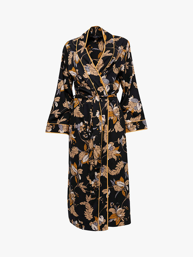 Fable & Eve Brixton Floral Print Long Dressing Gown, Black/Multi