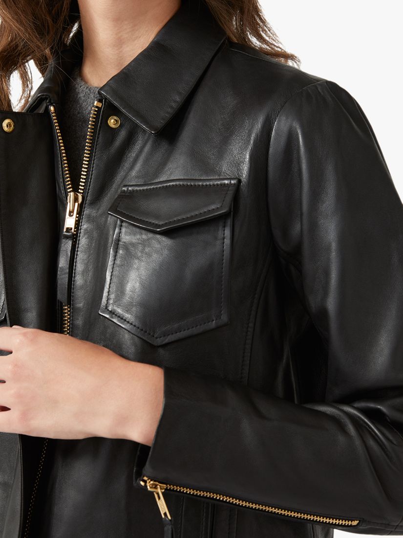 Radley Baylis Road Leather Bomber Jacket, Black at John Lewis & Partners