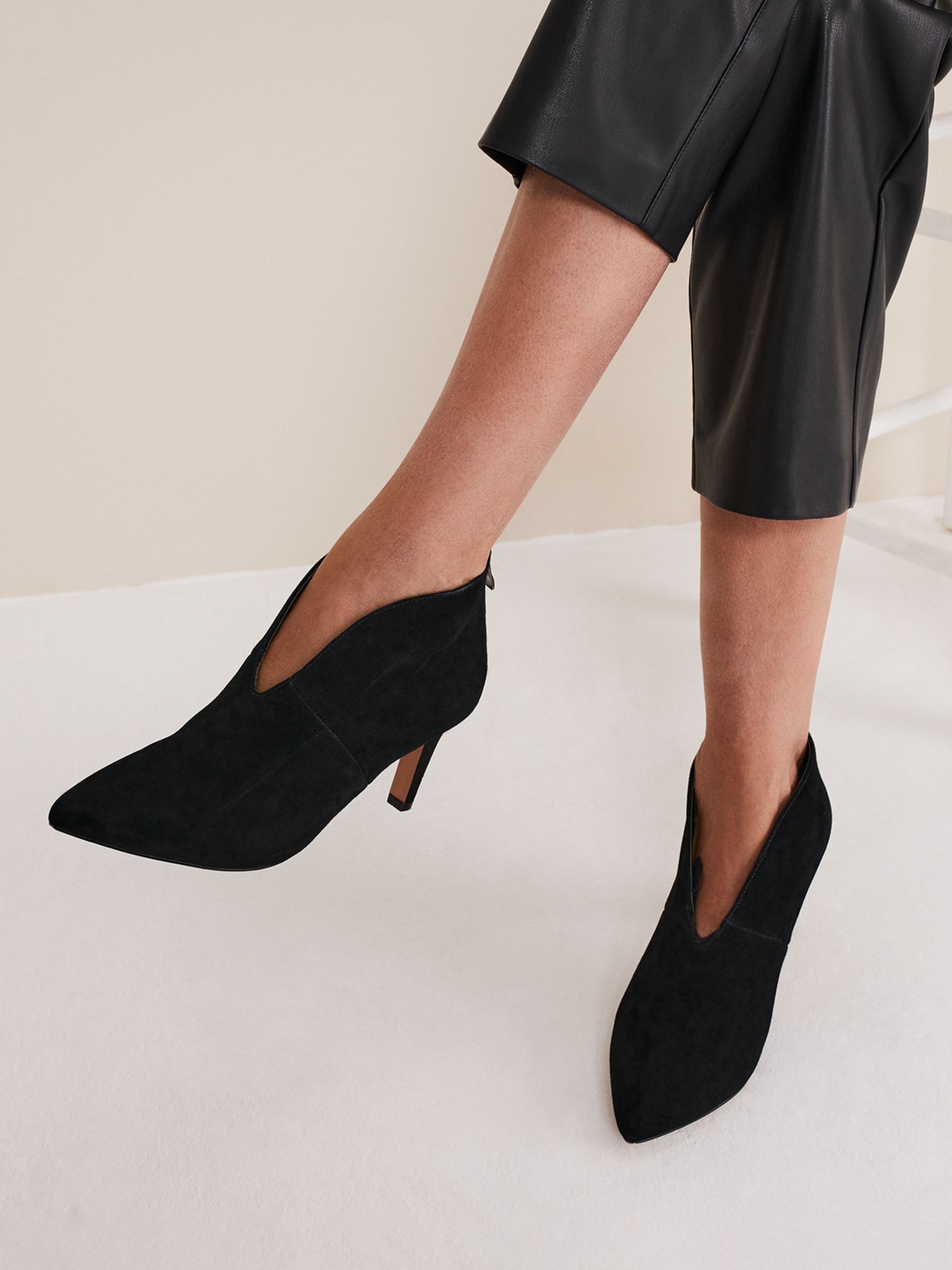 Phase Eight Cut Out Leather Shoe Boots, Black at John Lewis & Partners
