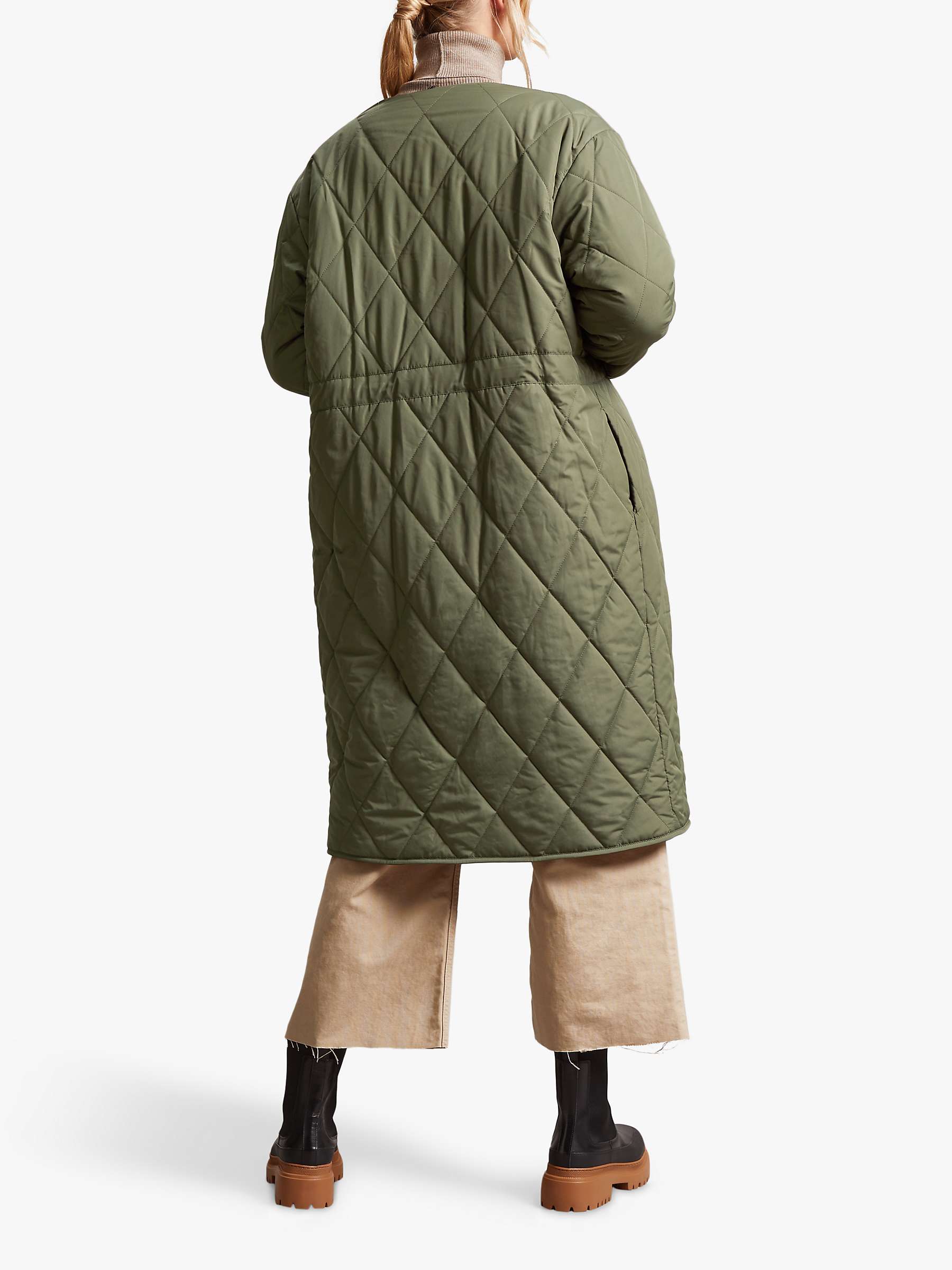 Buy Four Seasons Reversible Collarless Borg Quilted Coat, Khaki/Cream Online at johnlewis.com