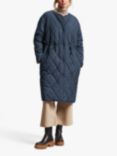 Four Seasons Reversible Collarless Borg Quilted Coat, Navy