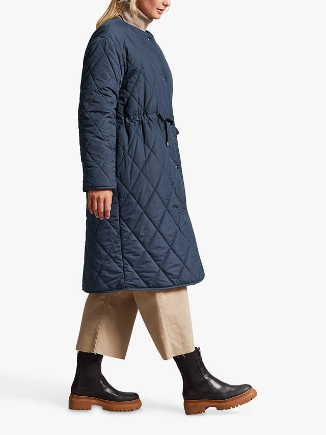 Four Seasons Reversible Collarless Borg Quilted Coat, Navy
