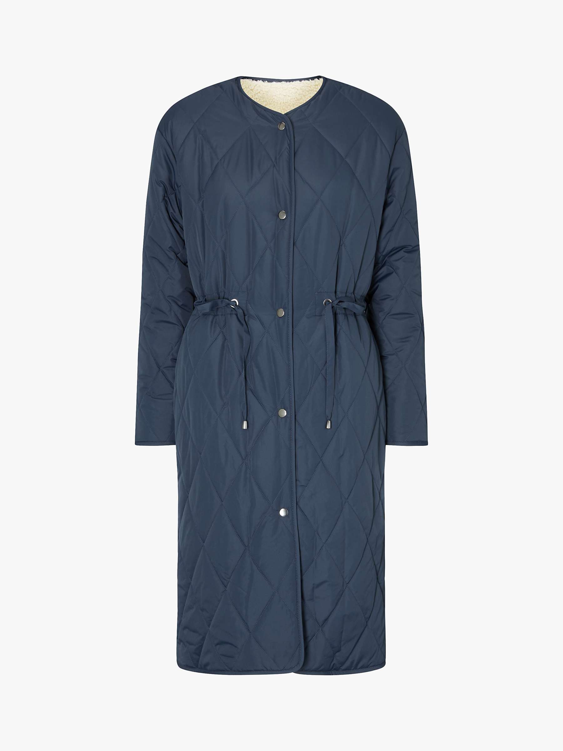 Buy Four Seasons Reversible Collarless Borg Quilted Coat, Navy Online at johnlewis.com