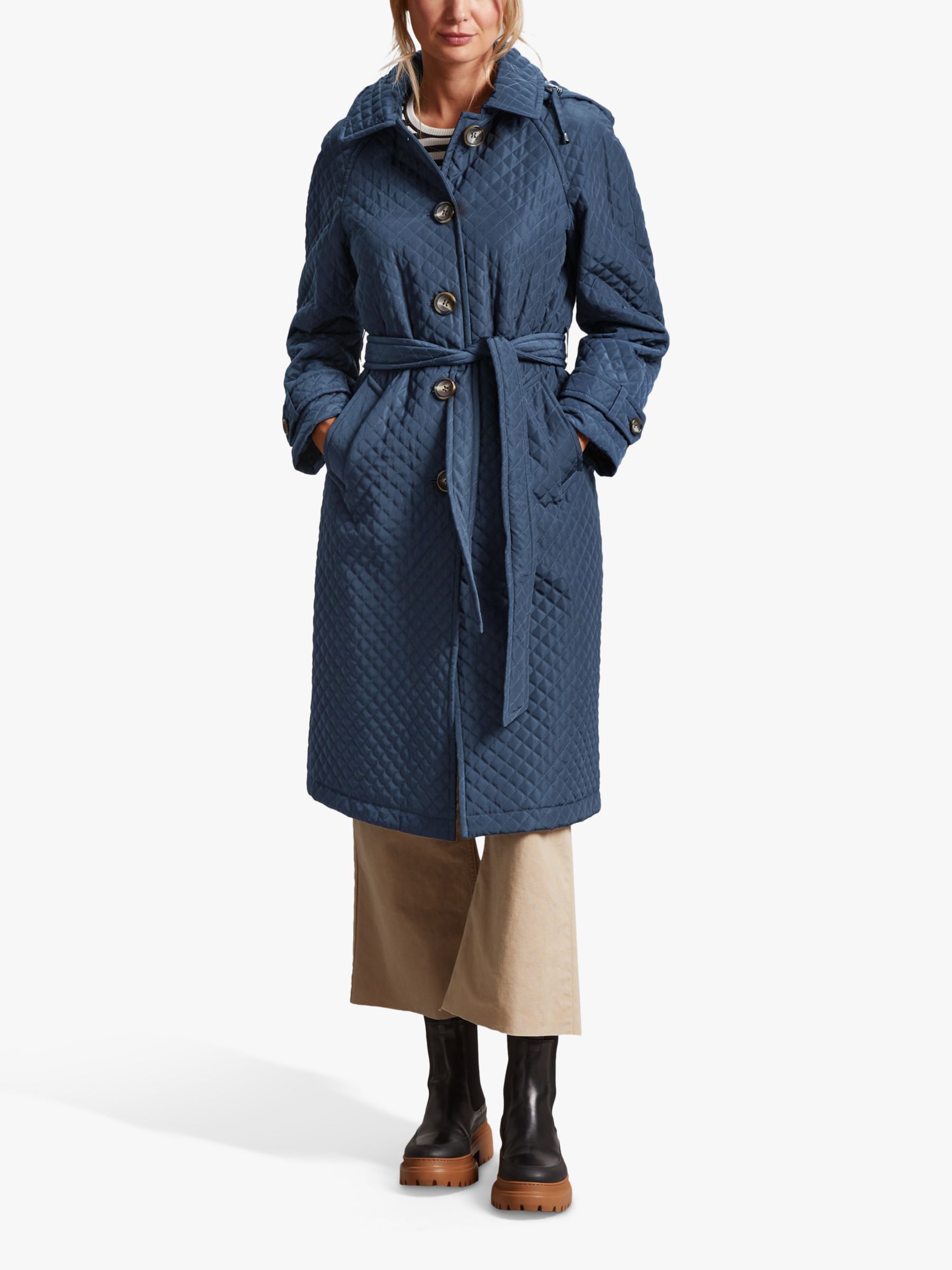 Four Seasons Quilted Trench Coat, Navy, XS