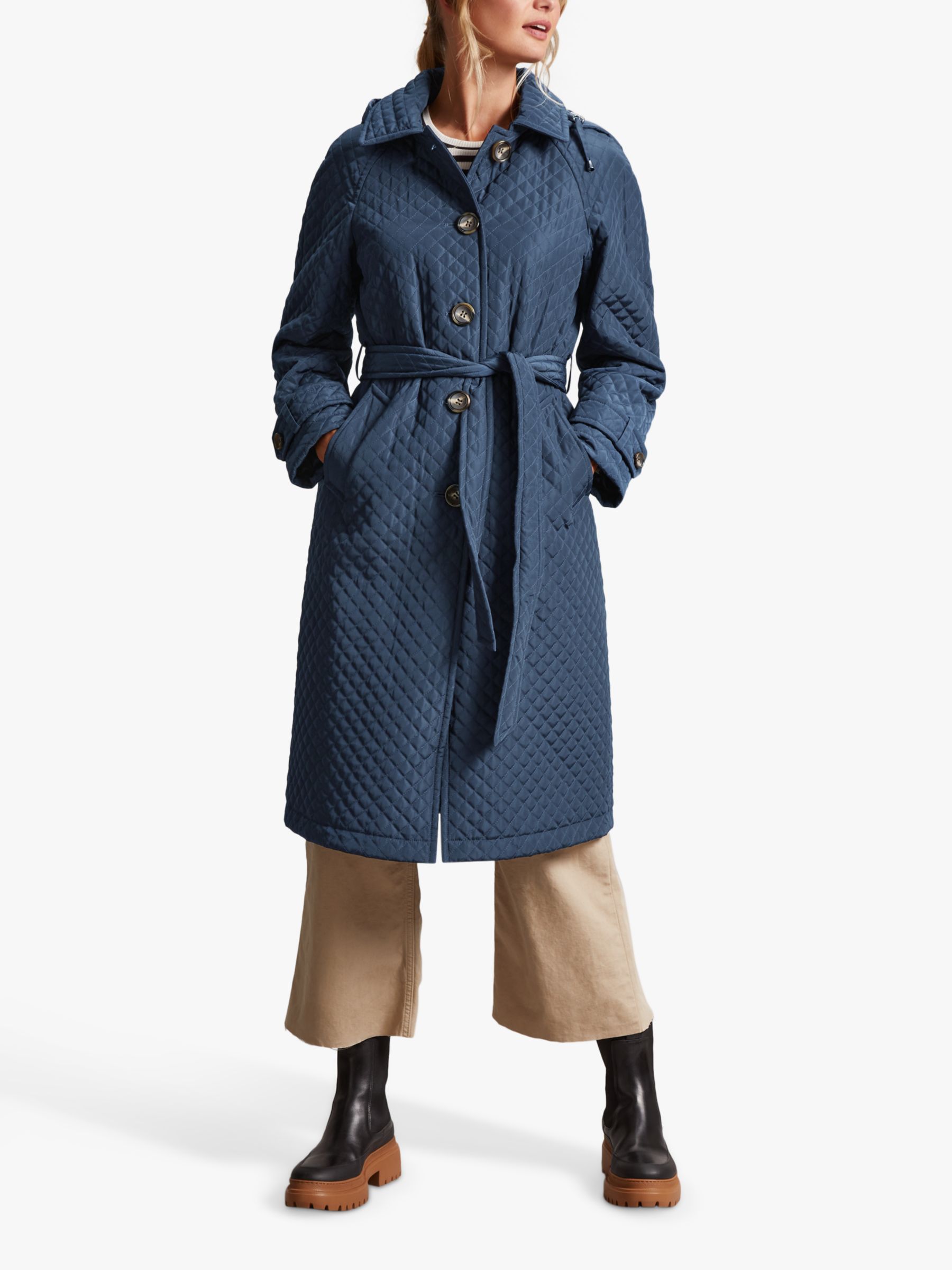 Four Seasons Quilted Trench Coat, Navy, XS