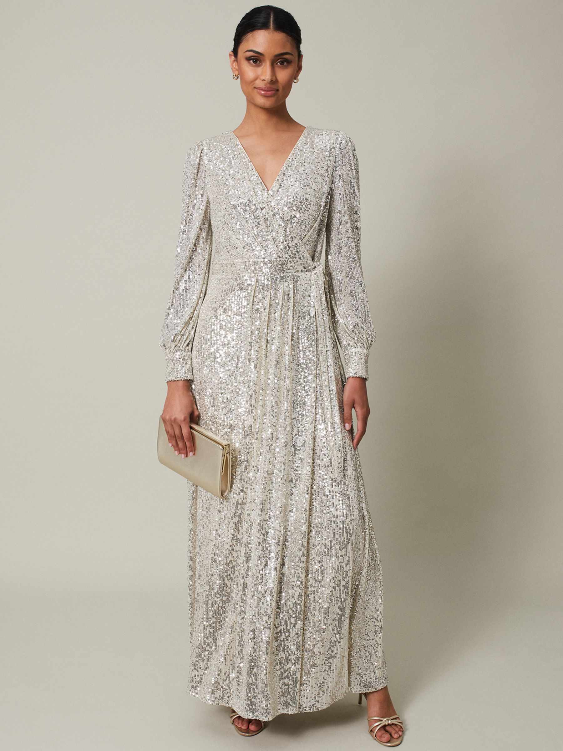 Phase Eight Amily Sequin Maxi Dress, Silver at John Lewis & Partners