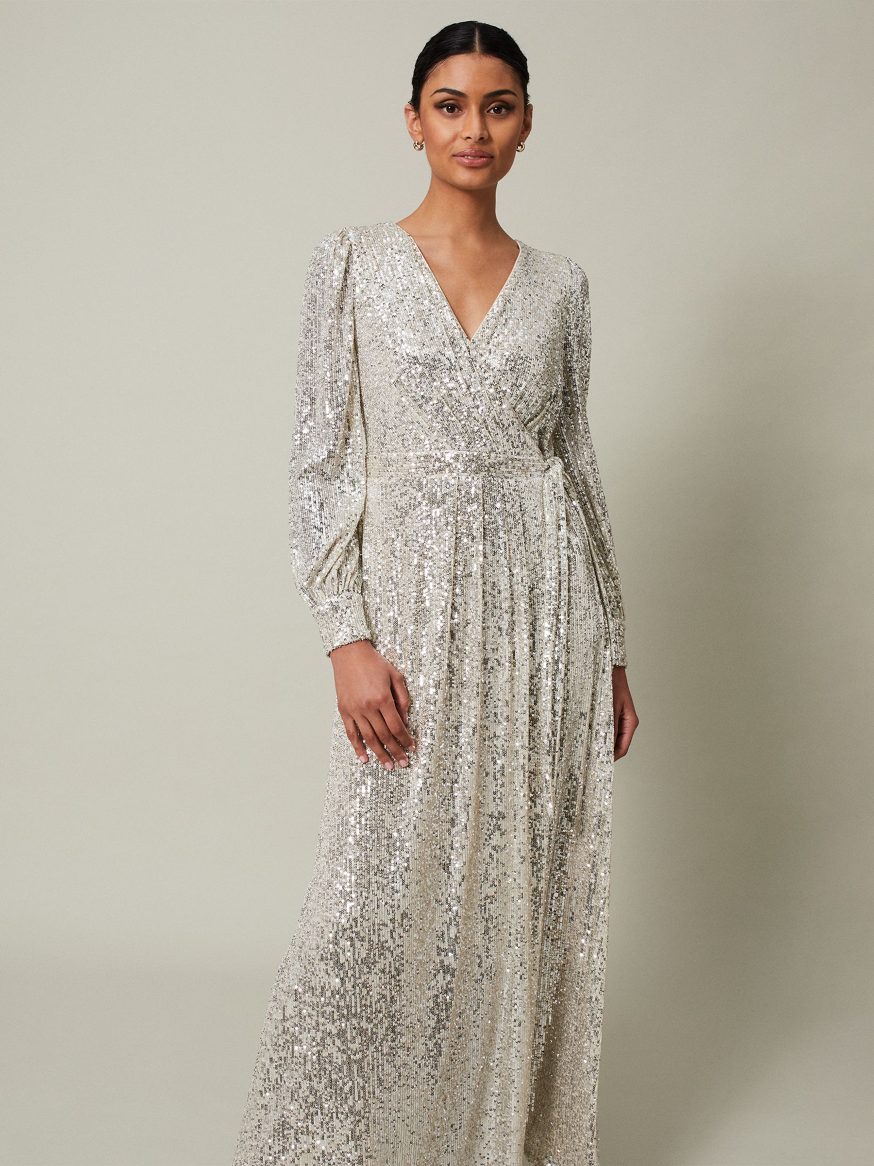 Phase Eight Amily Sequin Maxi Dress, Silver at John Lewis & Partners