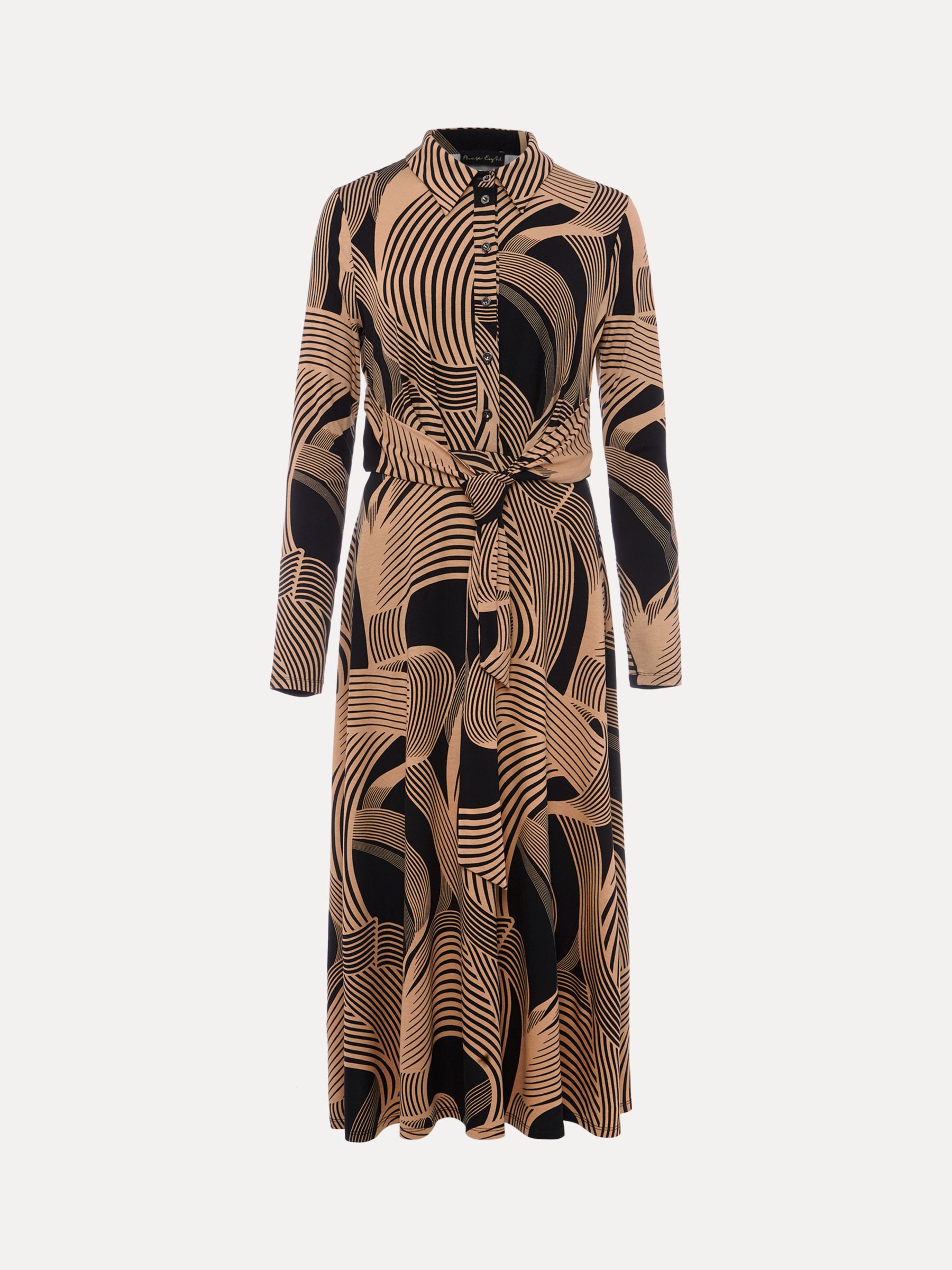 Phase Eight April Abstract Print Tie Belt Midi Shirt Dress, Black/Camel ...