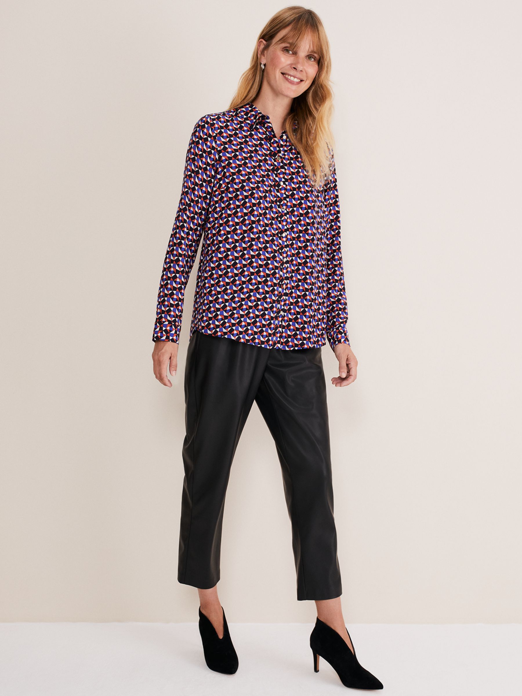 Buy Phase Eight Tanjina Geometric Shirt, Orange/Blue Online at johnlewis.com