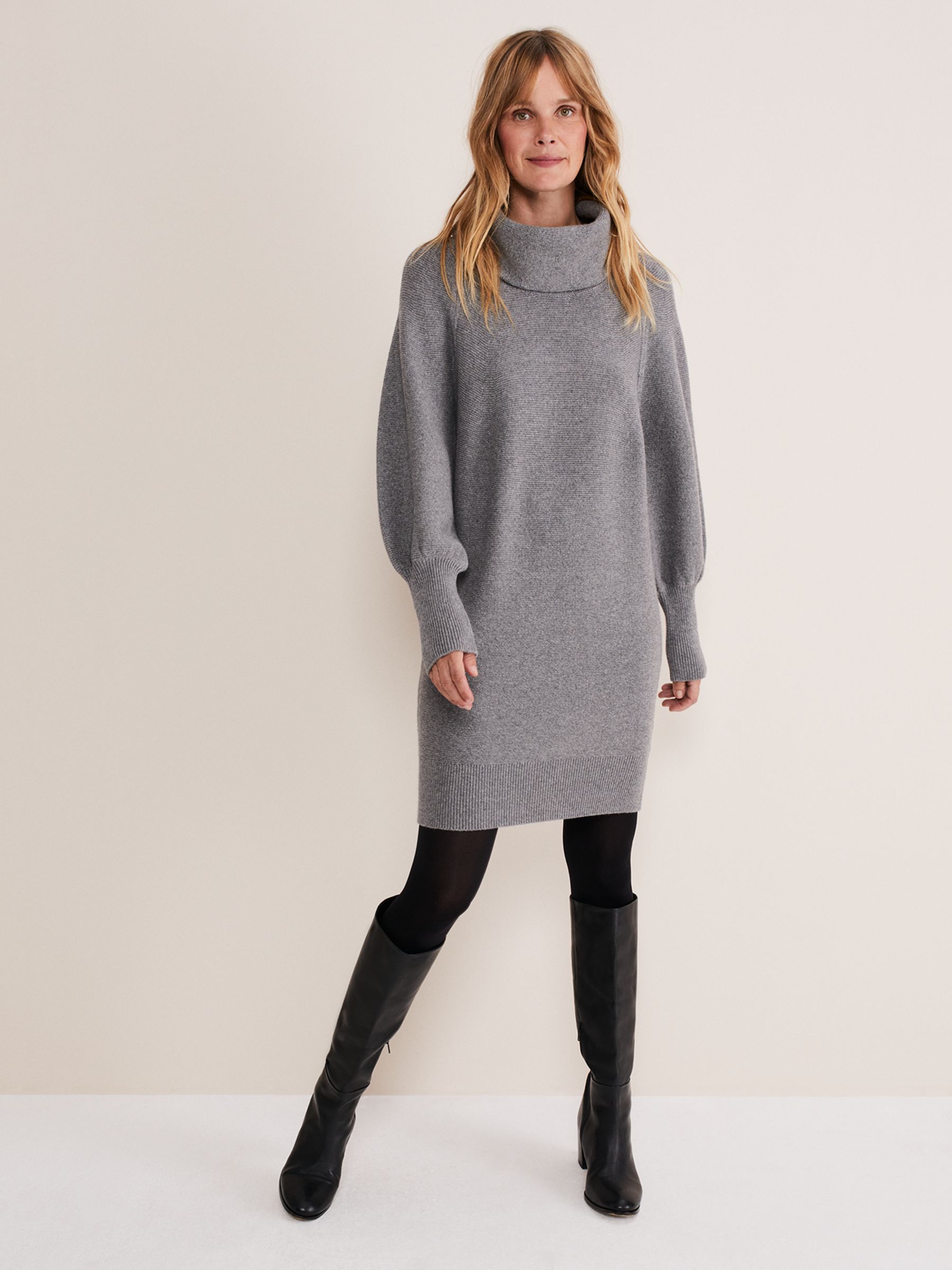 Phase Eight Dahlie Knitted Cashmere Blend Jumper Mini Dress, Mid Grey, M