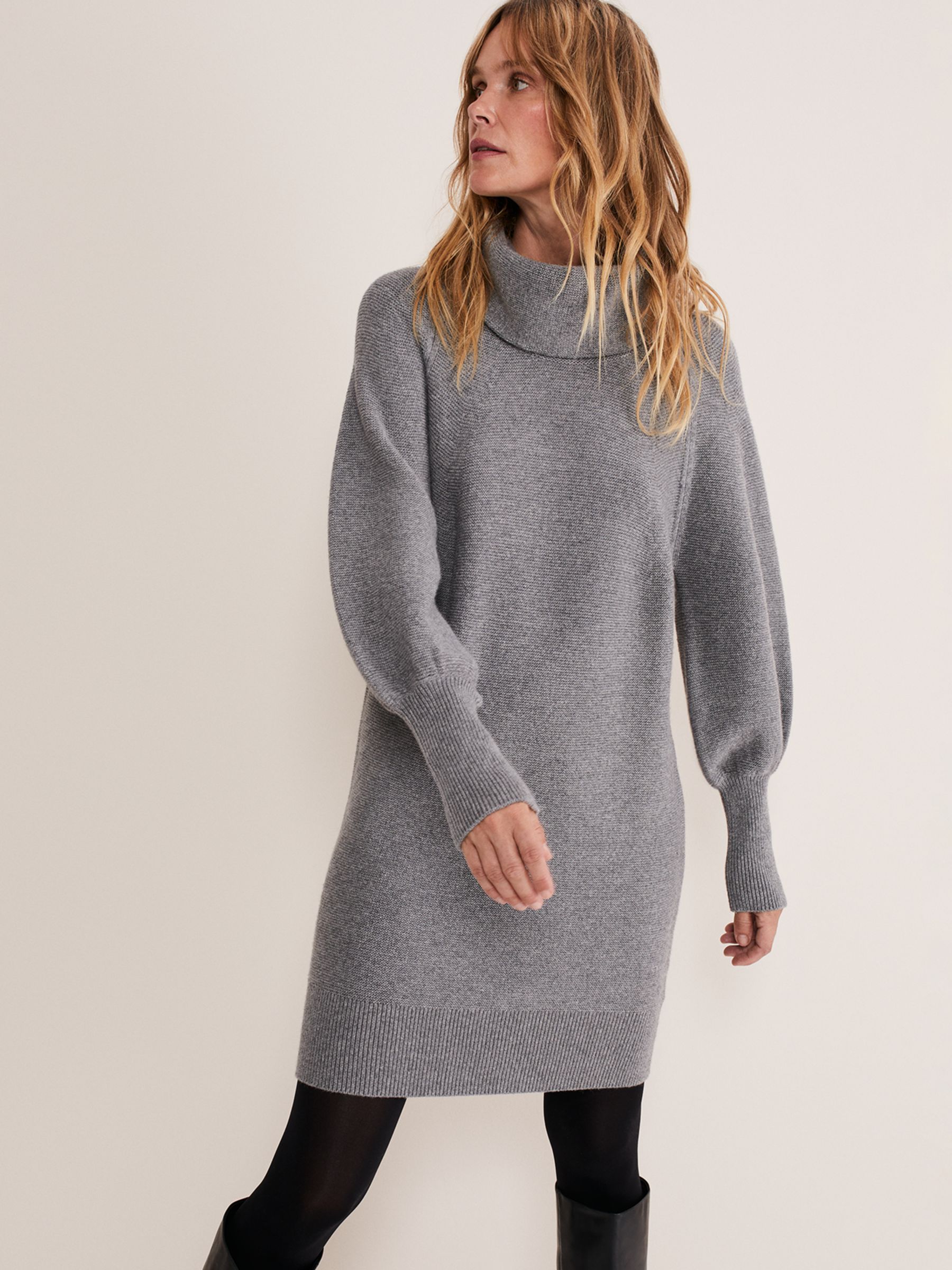 Phase Eight Dahlie Knitted Cashmere Blend Jumper Mini Dress, Mid Grey, M