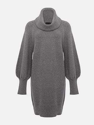 Phase Eight Dahlie Knitted Cashmere Blend Jumper Mini Dress, Mid Grey