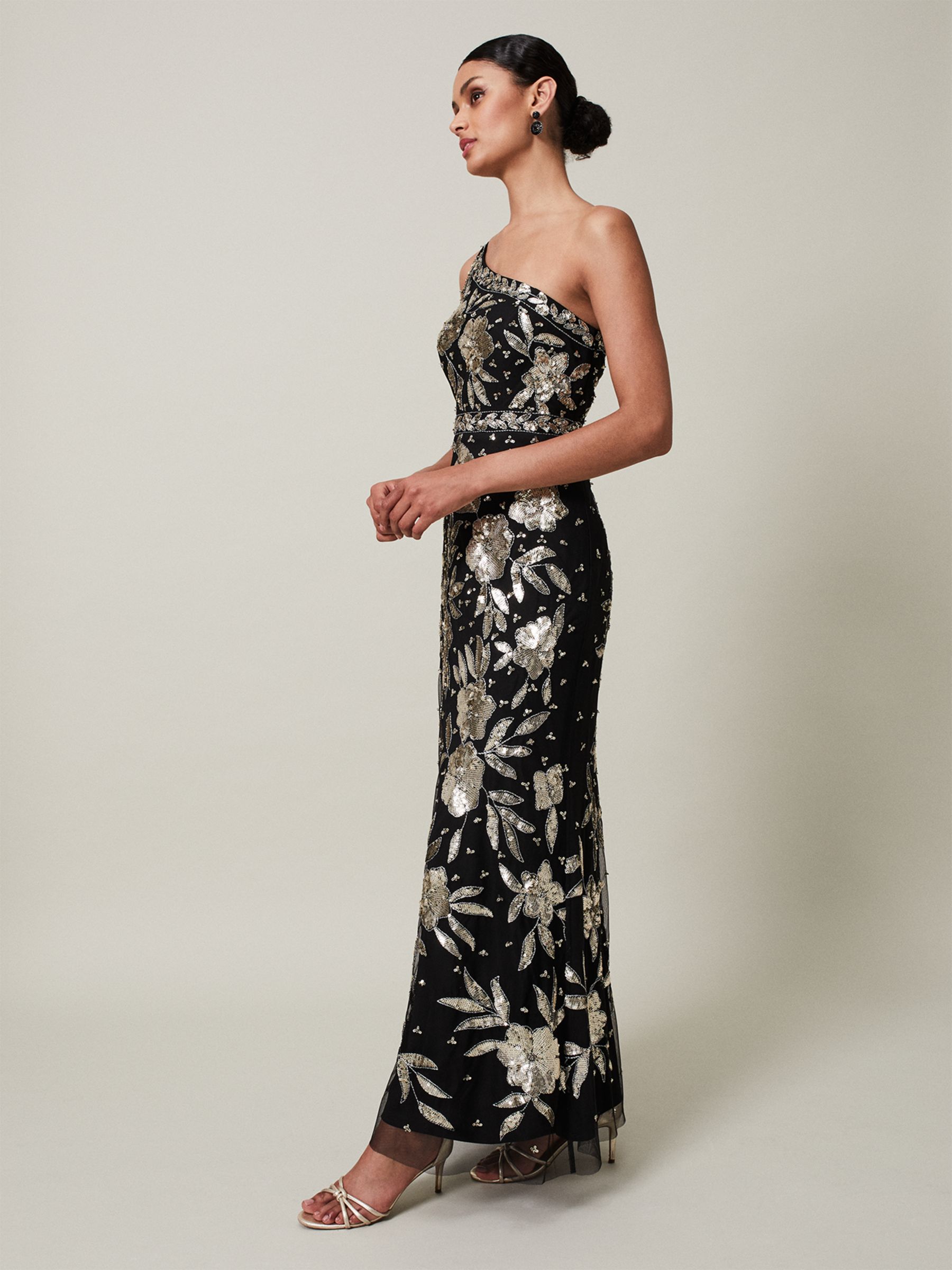 Phase Eight Collection 8 Serafina Floral Sequin Embellished Maxi Dress,  Black/Gold At John Lewis & Partners