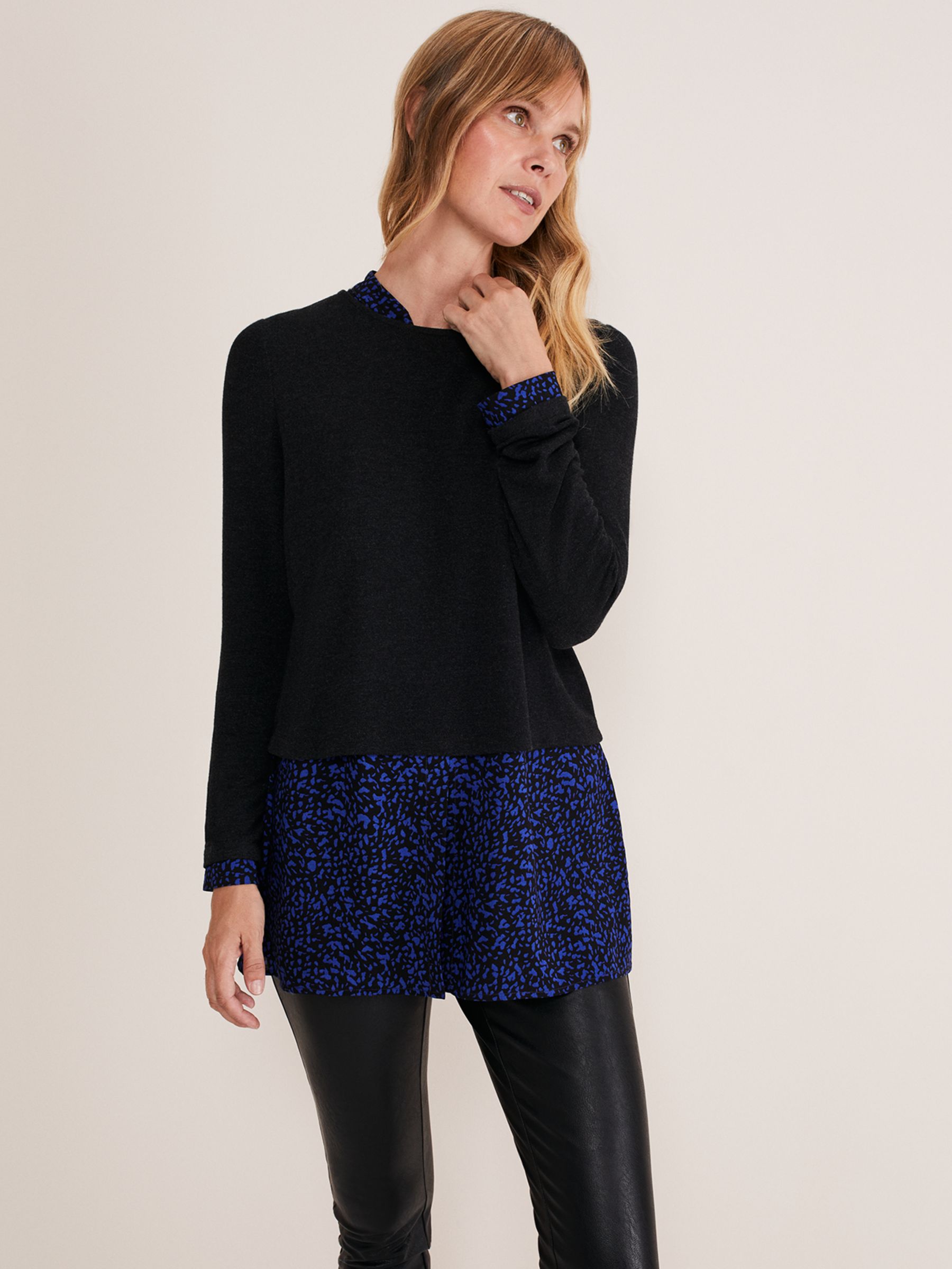 Phase Eight Avie Double Layer Top, Cobalt/Black at John Lewis & Partners