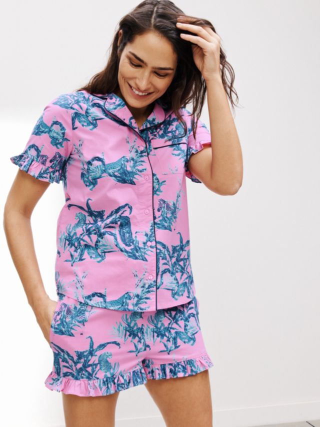 Their Nibs Chintz Jungle Print Short Shirt Pyjama Set, Pink, M