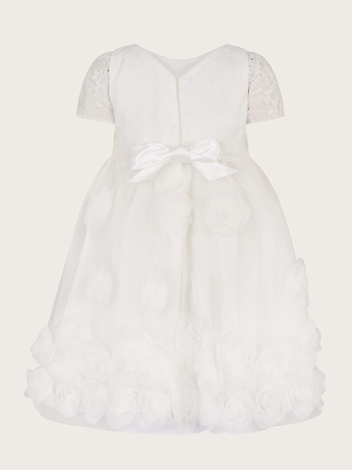 Monsoon Baby 3D Roses Christening Dress, White, 0-3 months