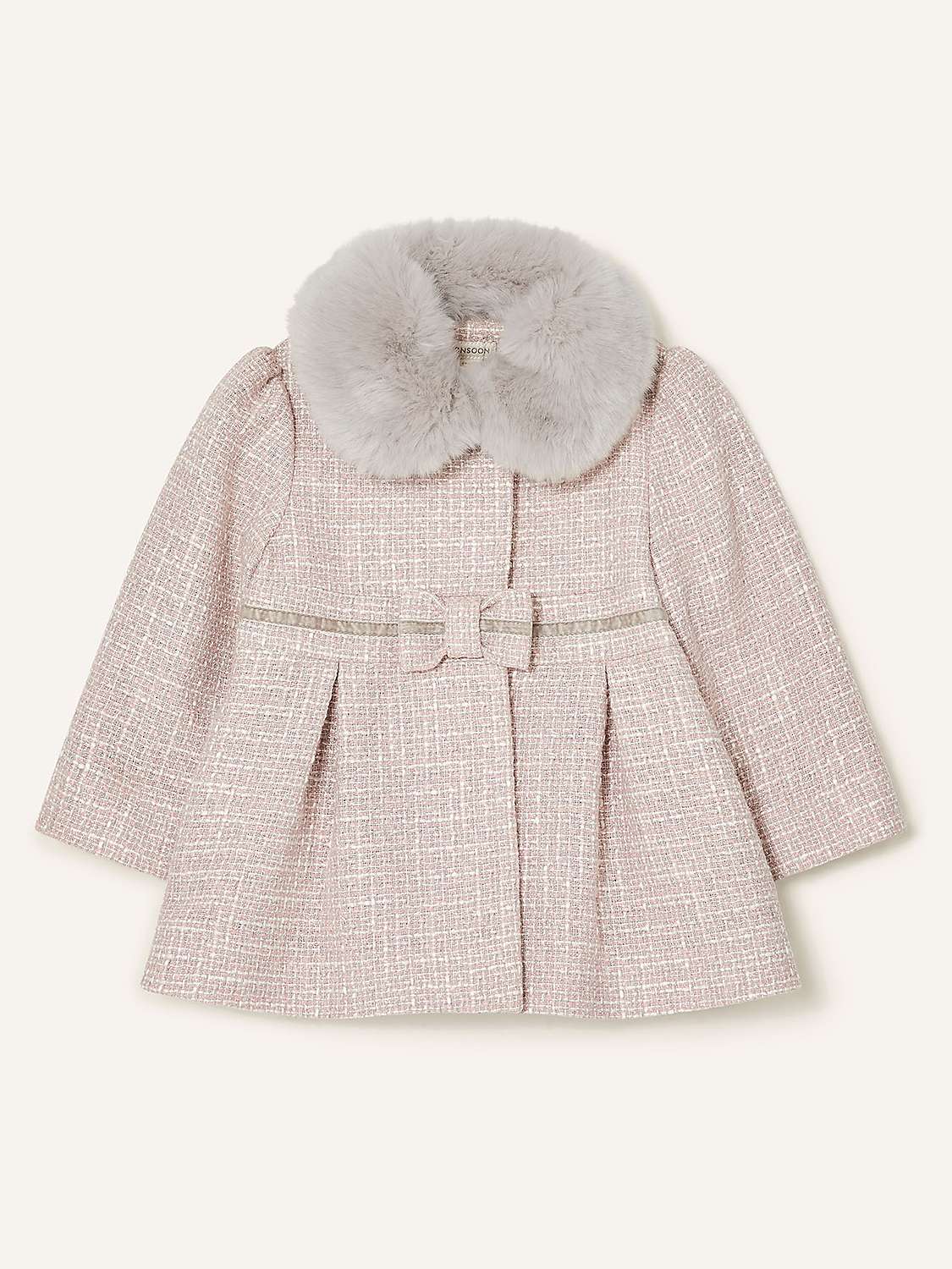 Buy Monsoon Baby Bow Tweed Coat, Grey Online at johnlewis.com