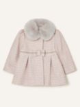 Monsoon Baby Bow Tweed Coat, Grey