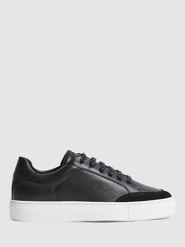 Reiss Ashley Leather and Suede Low Top Trainers, Black