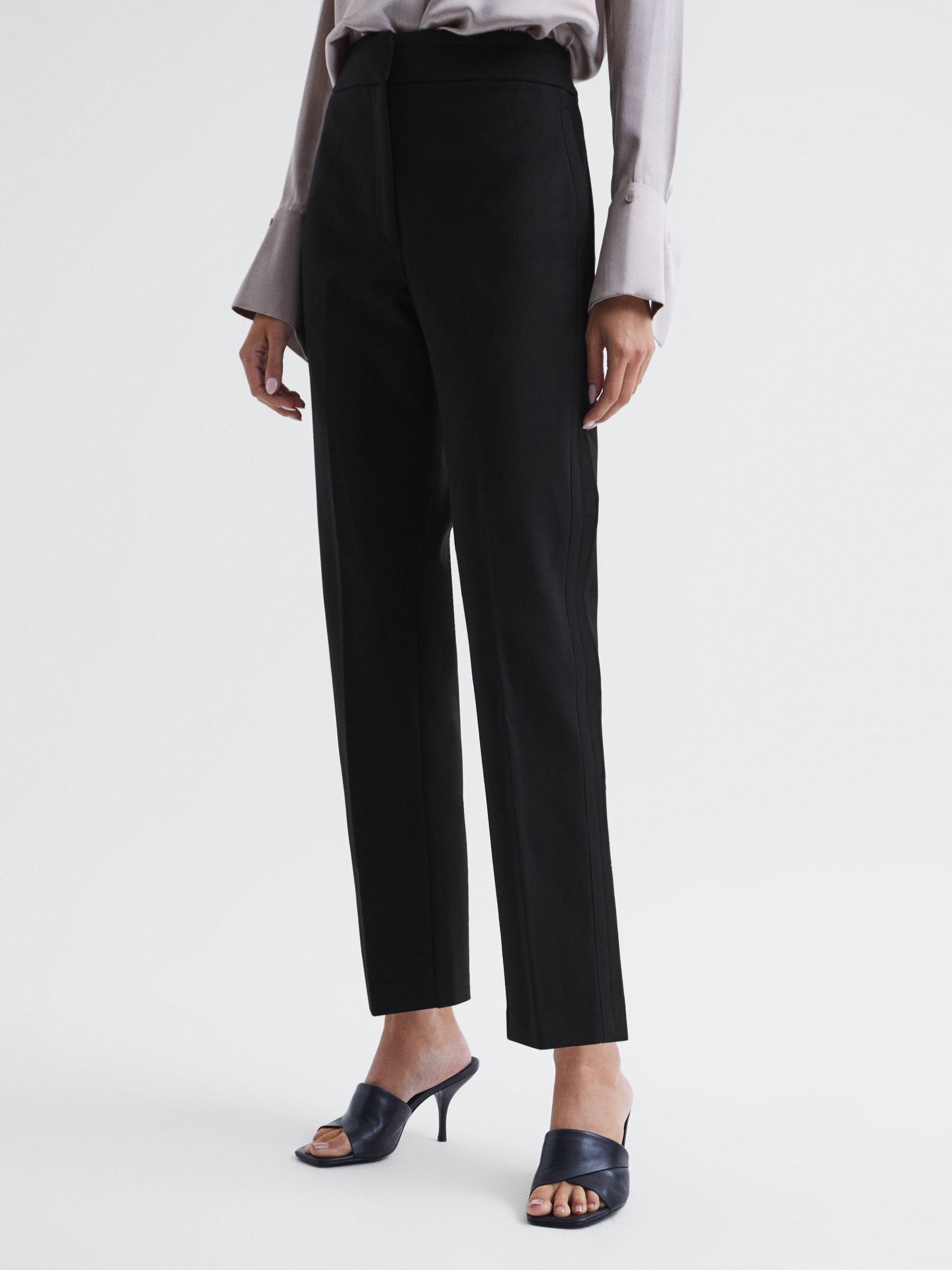 Reiss Vera Straight Leg Trousers, Black at John Lewis & Partners