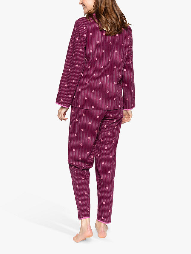 Nora Rose by Cyberjammies Sara Stab Stitch Embroidered Long Pyjama Set, Magenta Mix