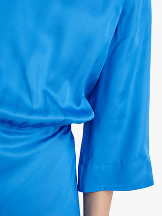 InWear Kanta Satin Fitted Waist 3/4 Sleeve Knee Length Dress, Fall Blue