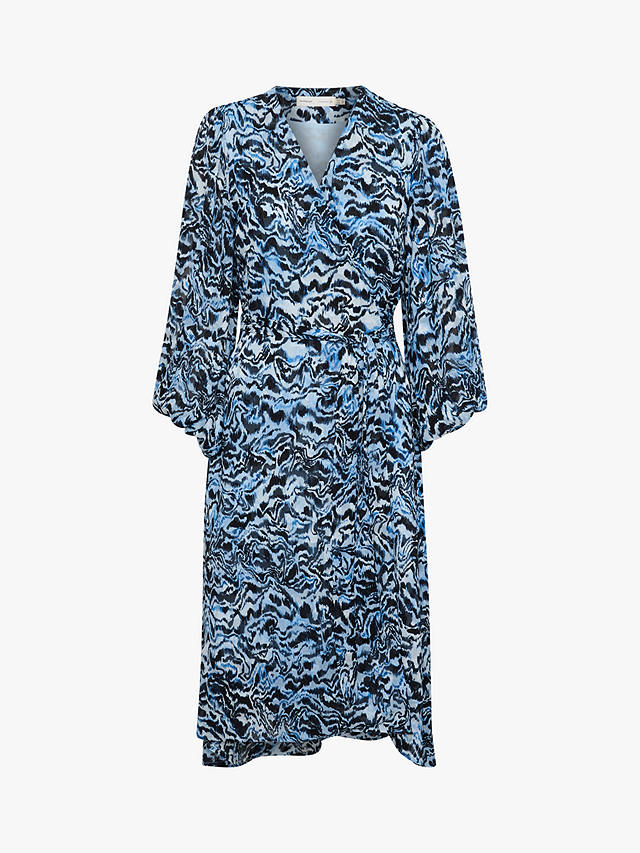 InWear Basira Abstract Print Midi Wrap Dress, Blue Bark