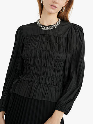 InWear Kitra Gathered Fitted Balloon Sleeve Blouse, Black