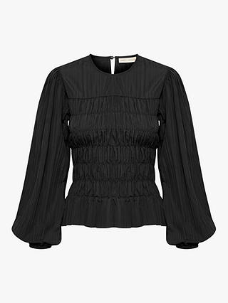 InWear Kitra Gathered Fitted Balloon Sleeve Blouse, Black