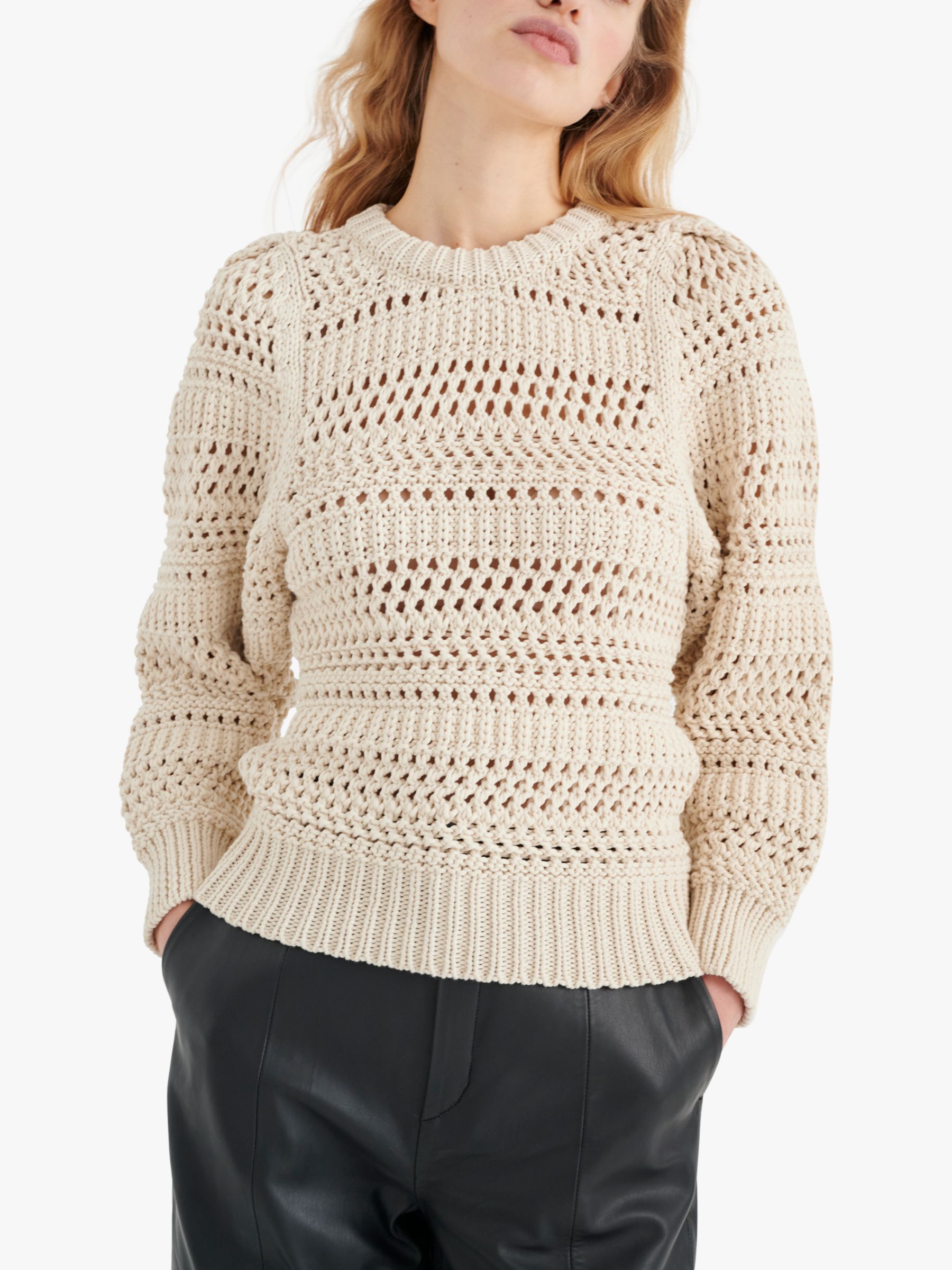 InWear Jus Open Knit Cropped Sleeve Jumper, Eggshell at John Lewis ...