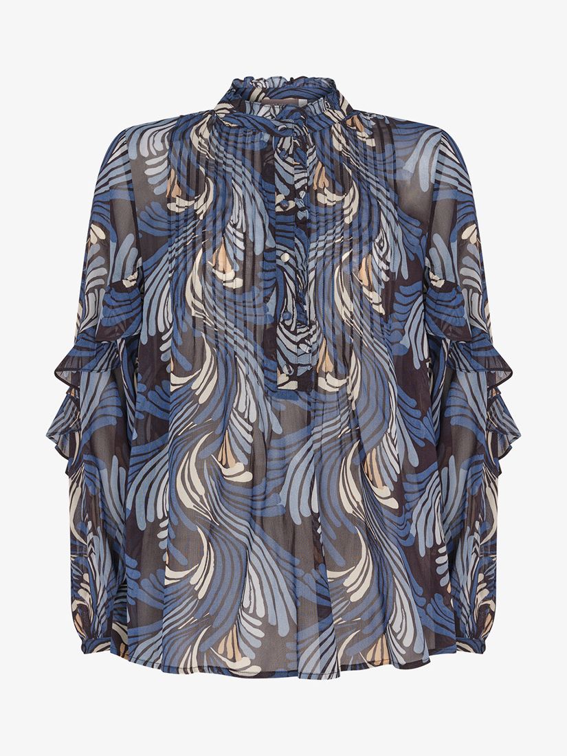 Mint Velvet Orla Print Ruffled Boho Blouse, Black/Blue, XS