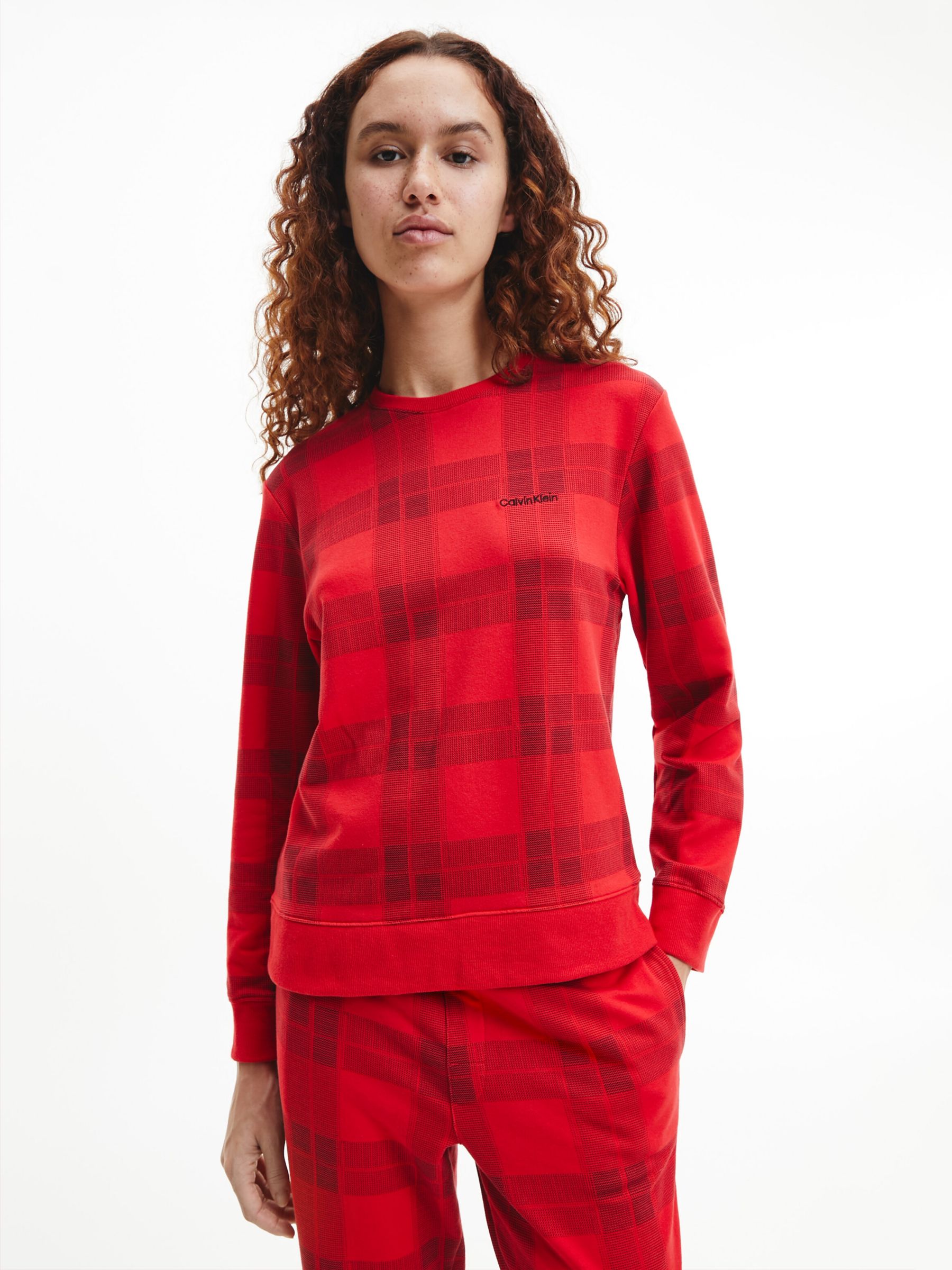 Calvin Klein Textured Plaid Pyjama Top, Red at John Lewis & Partners