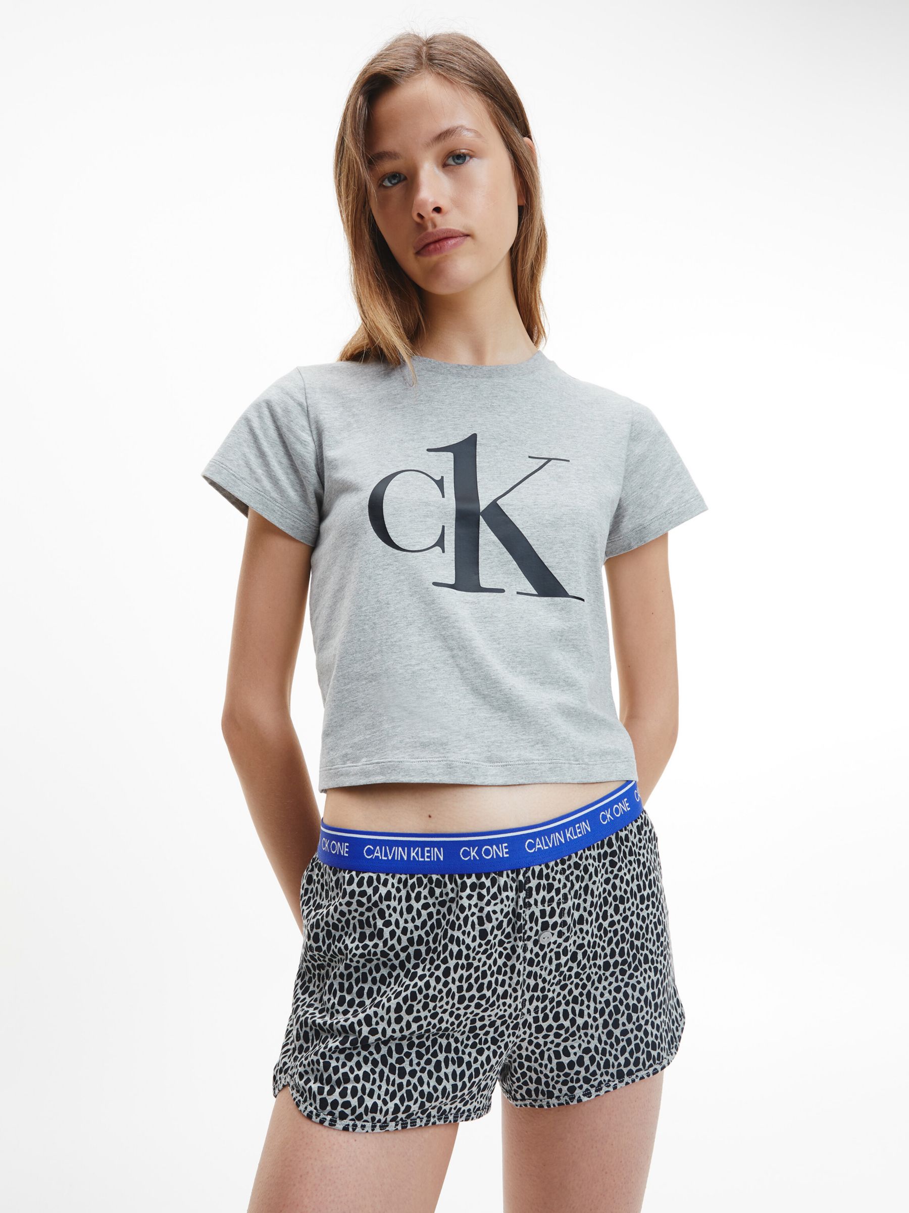Calvin Klein CK Logo T-Shirt & Animal Print Shorts Pyjama Set, Grey at John  Lewis & Partners