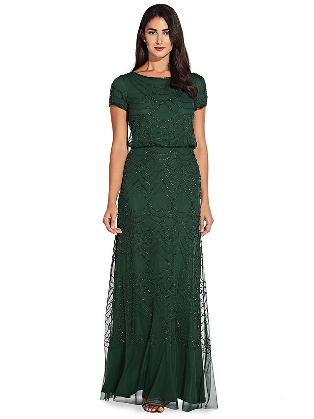 Adrianna Papell Blouson Beaded Evening Maxi Dress, Dusty Emerald