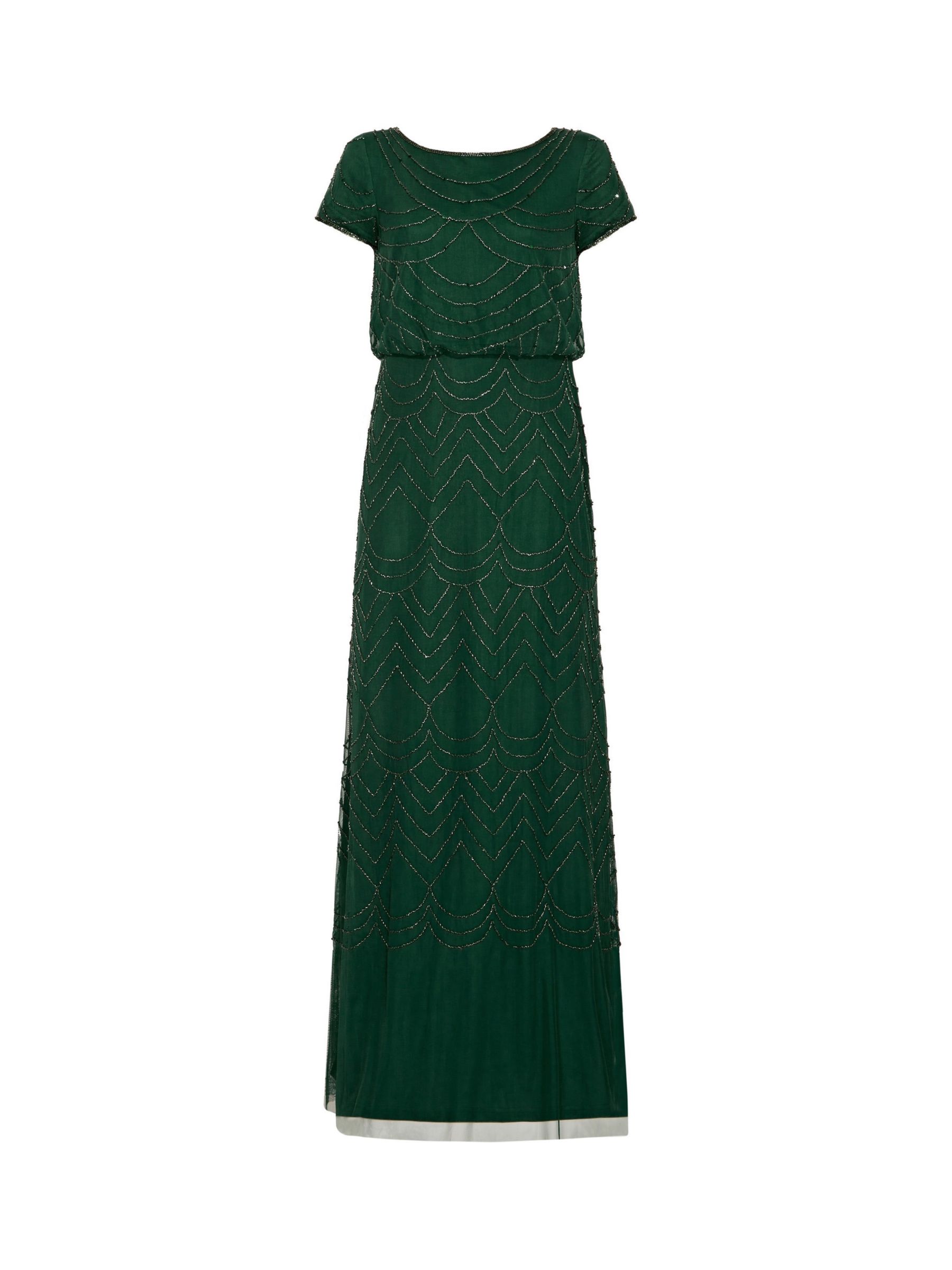 Adrianna Papell Blouson Beaded Evening Maxi Dress, Dusty Emerald, 6
