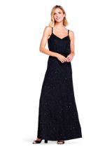 Adrianna Papell Scallop Bead Spaghetti Strap Maxi Dress Navy at