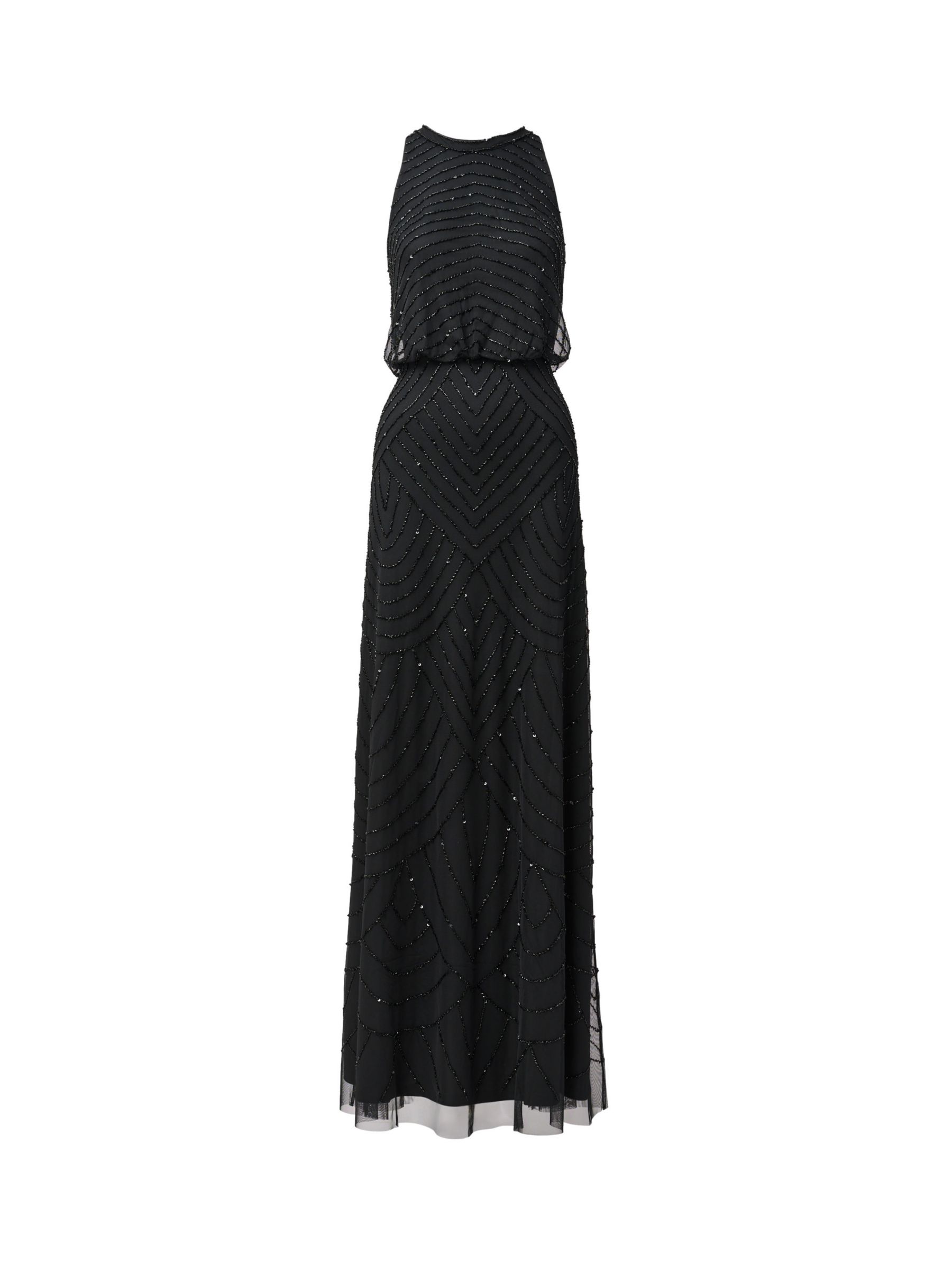 Adrianna Papell Beaded Halter Neck Evening Maxi Dress, Black, 6