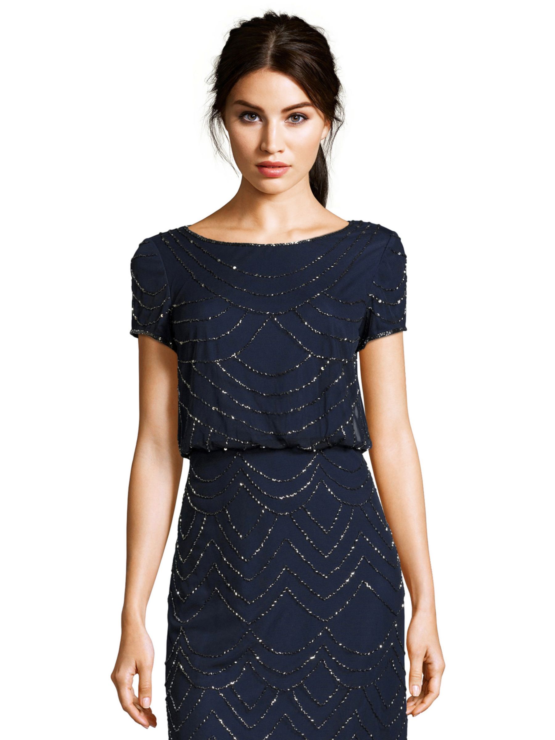 Adrianna Papell Blouson Beaded Evening Maxi Dress Navy at John