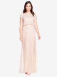 Adrianna Papell Blouson Beaded Evening Maxi Dress, Blush