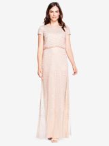 Adrianna Papell Blouson Beaded Evening Maxi Dress Blush