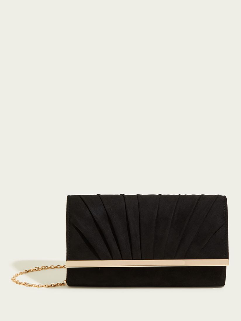 Monsoon Pleated Chain Strap Occasion Clutch Bag, Black, One Size