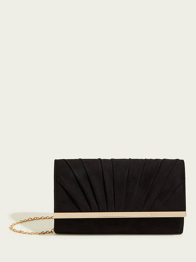 Monsoon Pleated Chain Strap Occasion Clutch Bag, Black